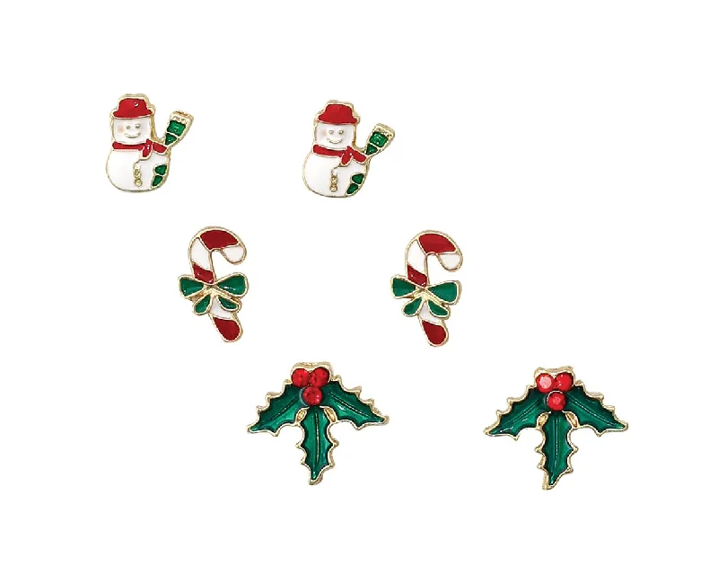 Snowmen, Candy Canes And  Holly - Earrings