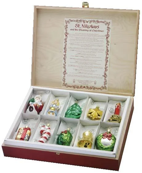 St. Nick and the Meaning of Christmas, 10 Pc Boxed Ornament Set by Inge Glas of Germany