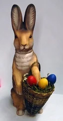 Standing Rabbit with Hand Basket Paper Mache Candy Container by Marolin