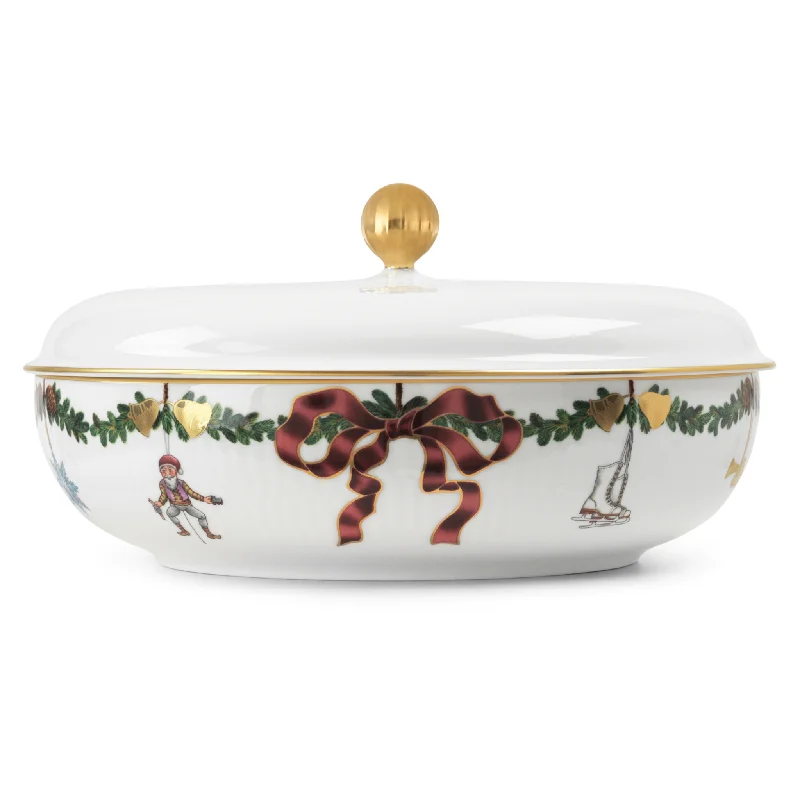 Star Fluted Christmas Bowl with Lid 21CM