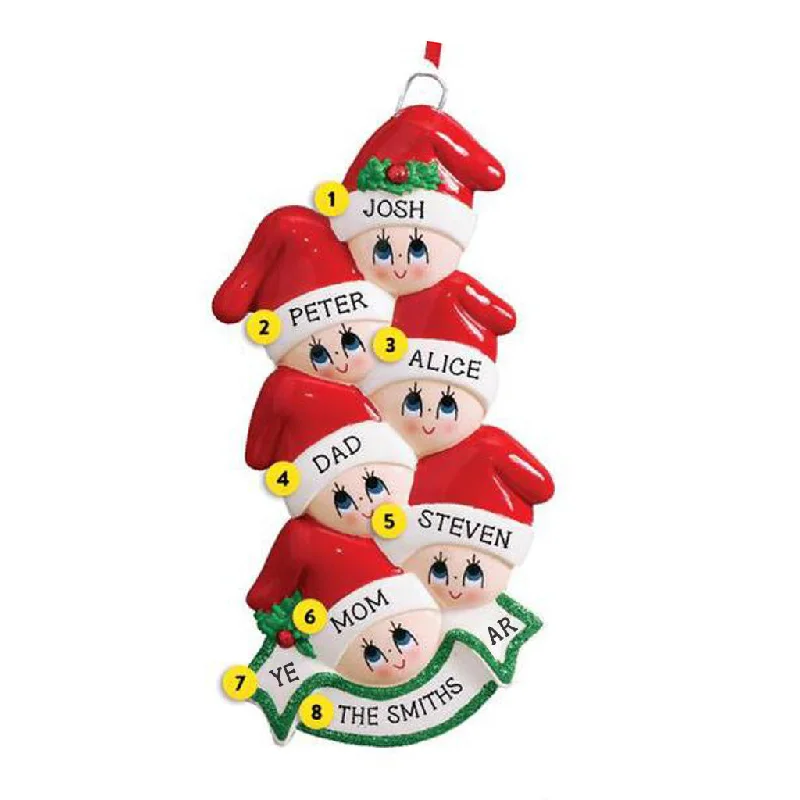 Personalized Stocking Cap Family of 6 Ornament