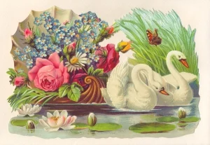 Swans and Flowers Victorian Standup Card by Ernst Freihoff Papierwaren