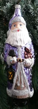 Tall Blue Santa with Lantern and Teddy Ornament by Hausdorfer Glas Manufaktur