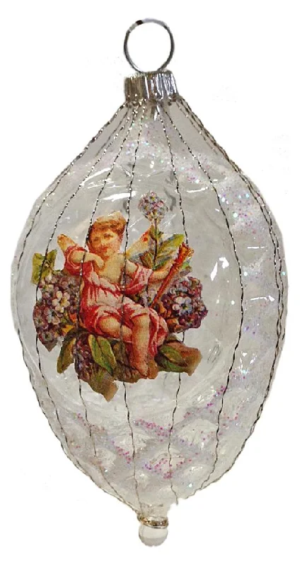 Transparent Ovoid with Angel Ornament by Glas Bartholmes