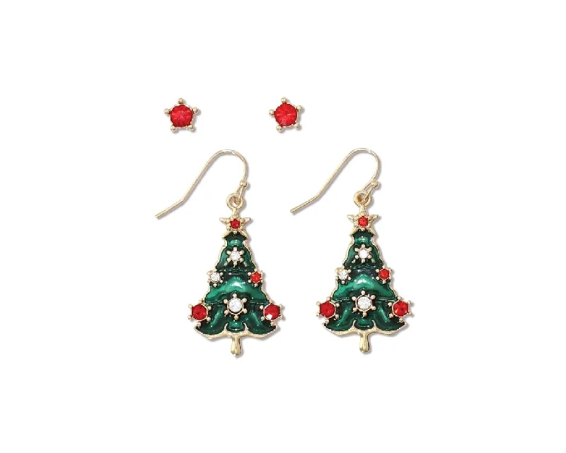 Tree Earrings and Red Crystal Post Earrings