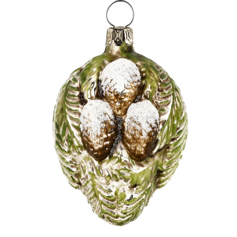 Trio of Pinecones on Leaf Ornament by Marolin Manufaktur