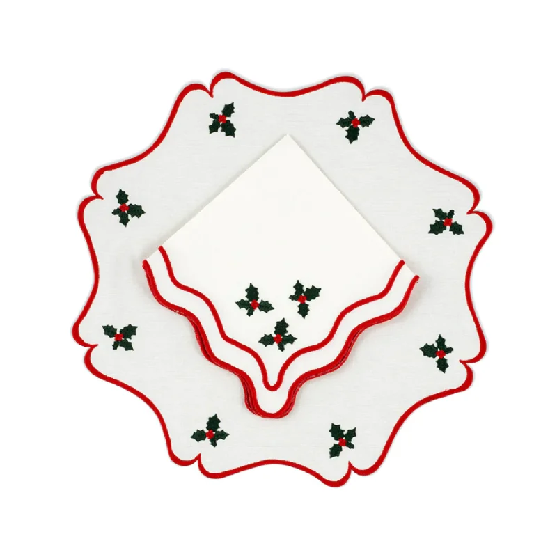 Vintage Holly Placemat & Napkin Set