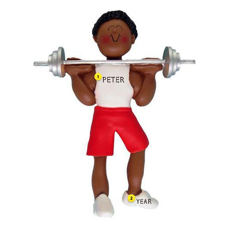 Personalized Weight Lifter Ornament - African American, Male