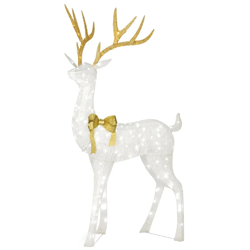 86 in. Pre-lit Crystal White Standing Buck