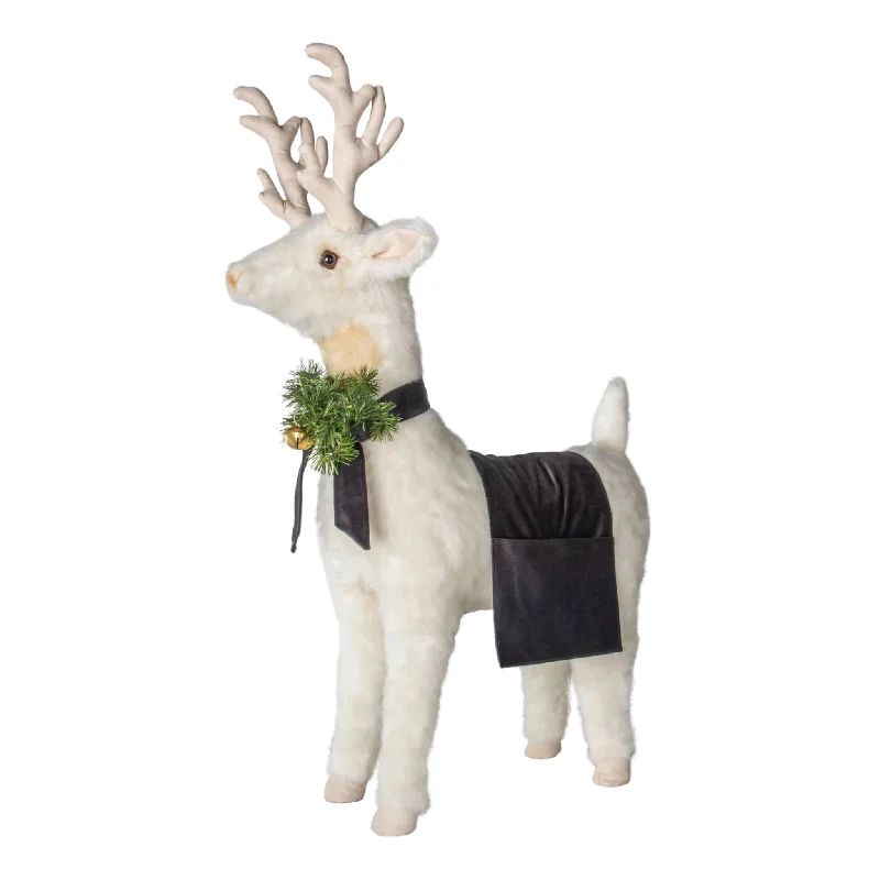 White Reindeer Footrest With Charcoal Trim Christmas Decor